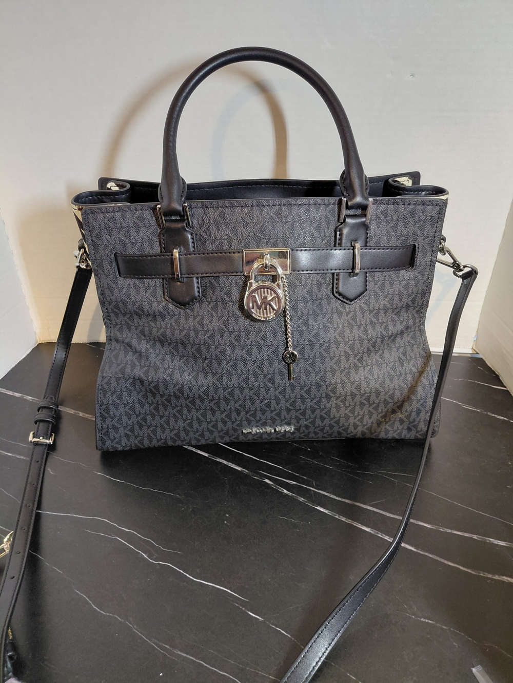 Michael Kors Black Signature Canvas Tote with Shoulder Strap